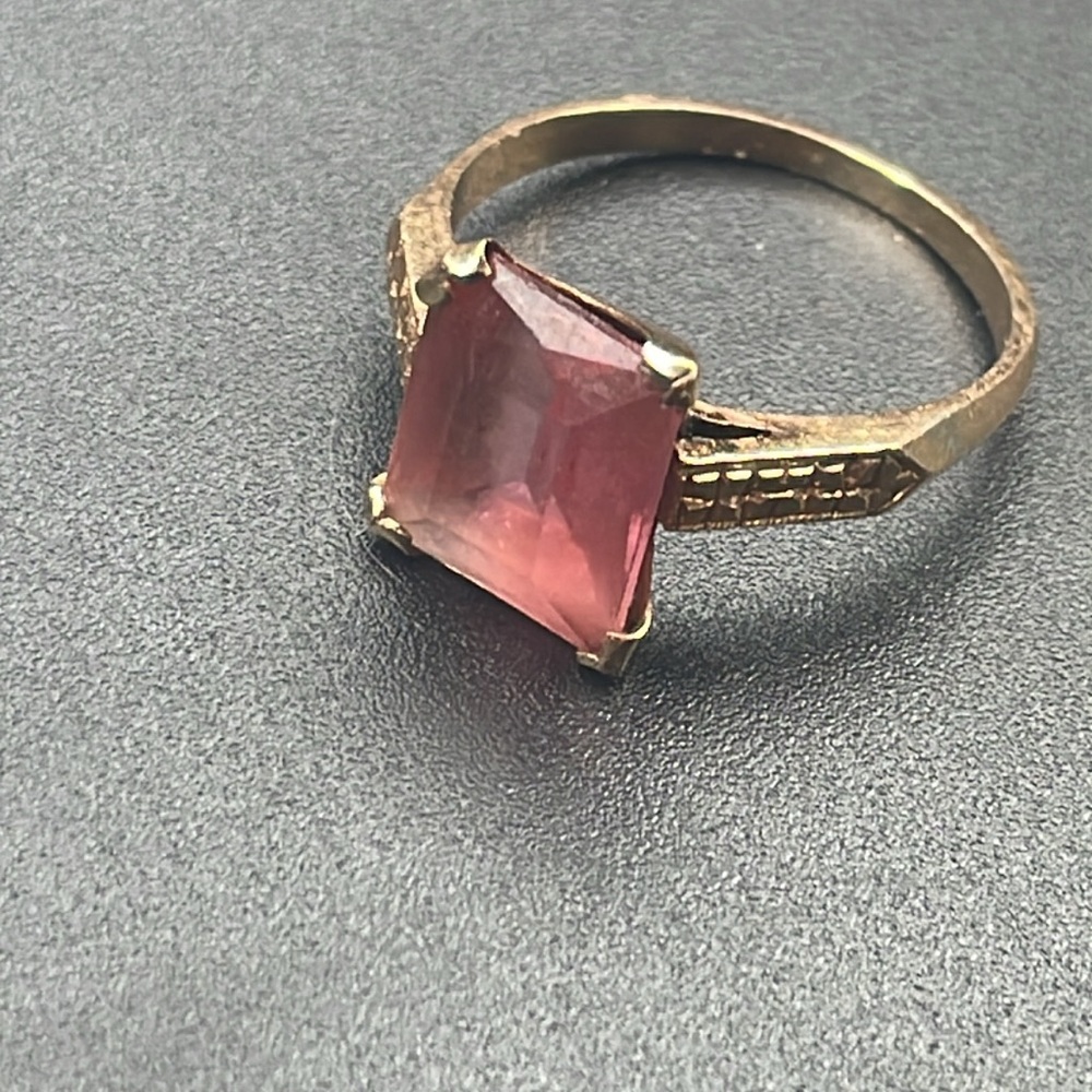 10K ANTIQUE RING real solid Yellow Gold Fine Jewelry (Pink Stone) YG Size 6
